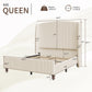 IHanherry 165cm Curved Headboard Velvet Bed Frame