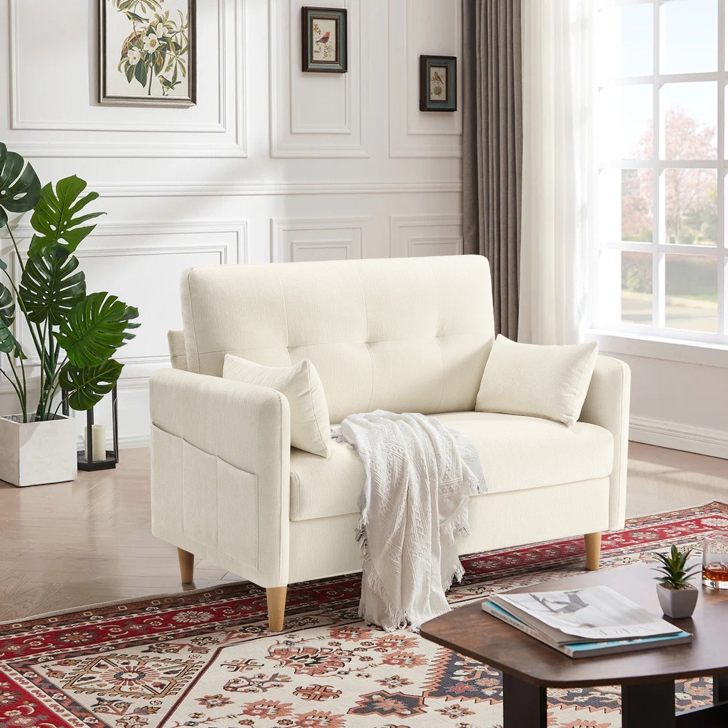 47” Small Loveseat Sofa, Beige