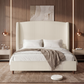 IHanherry 165cm Curved Headboard Velvet Bed Frame