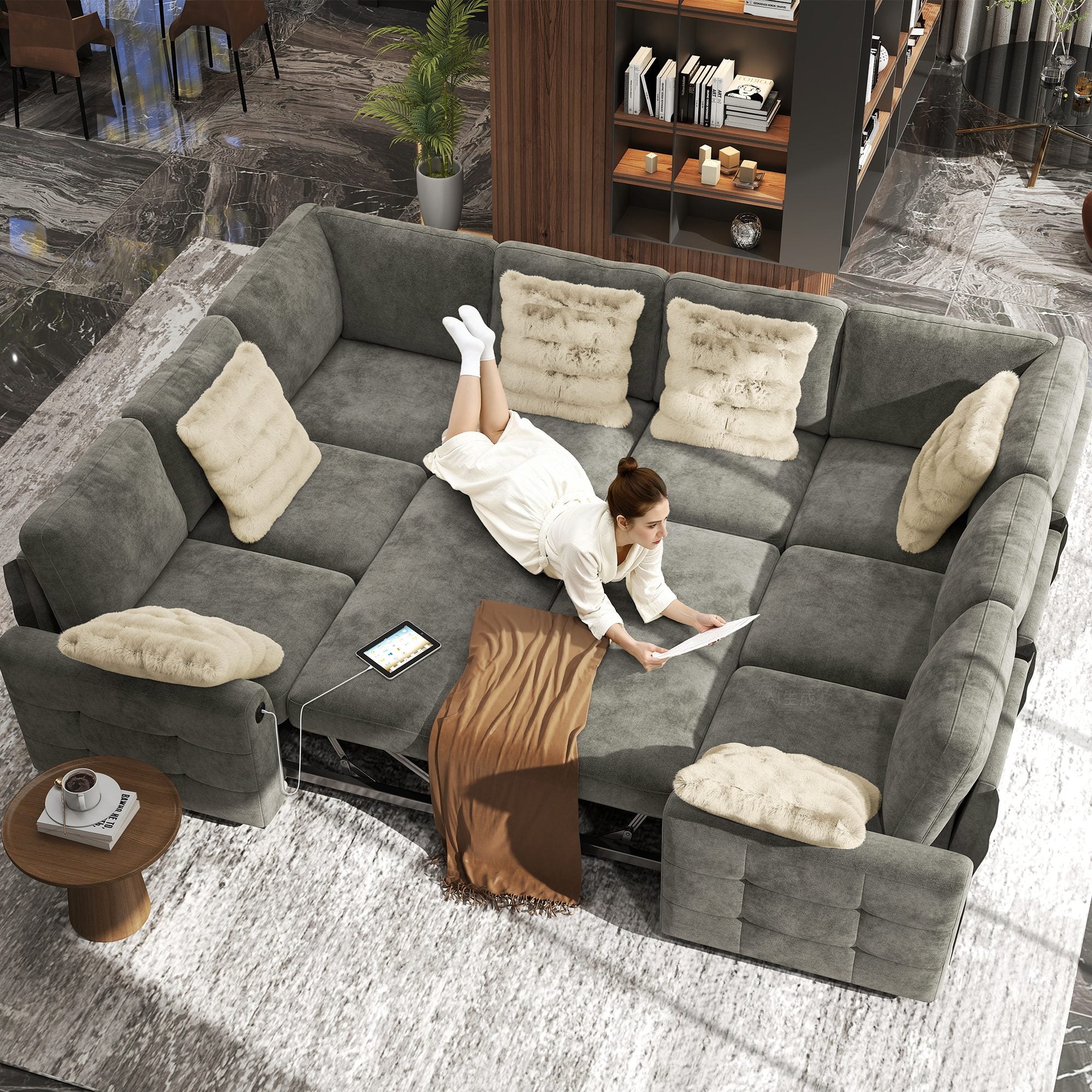 Chenille Pull Out Sleeper Sofa with Storage Ottoman – IHanherry