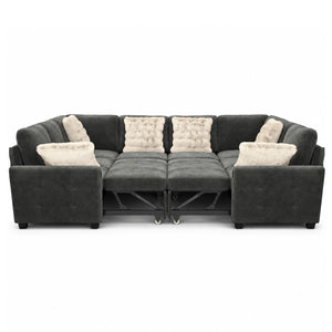Chenille Pull Out Sleeper Sofa with Storage Ottoman
