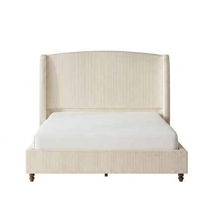 IHanherry 165cm Curved Headboard Velvet Bed Frame