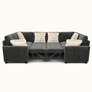 Chenille Pull Out Sleeper Sofa with Storage Ottoman