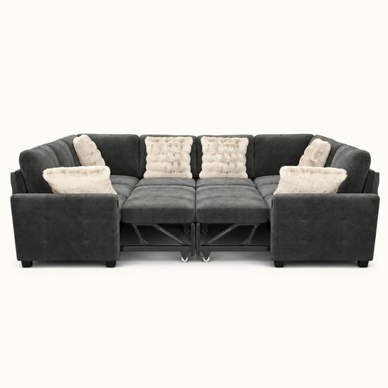 Chenille Pull Out Sleeper Sofa with Storage Ottoman