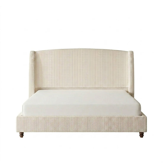 IHanherry 165cm Curved Headboard Velvet Bed Frame
