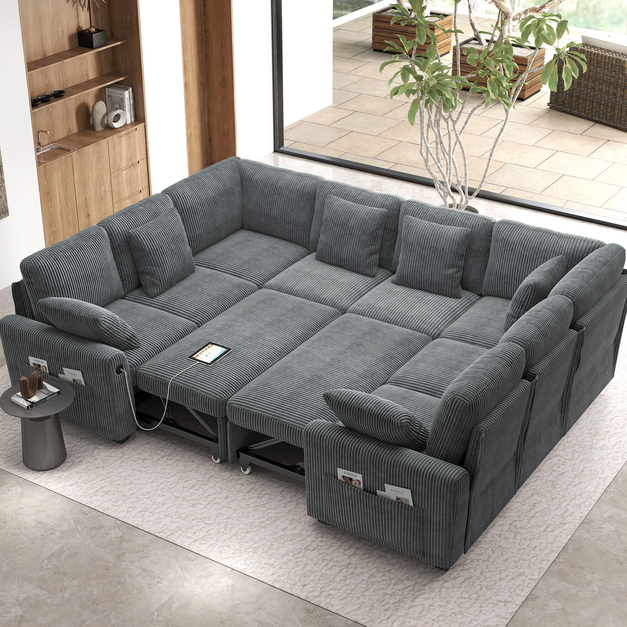 Chenille Pull Out Sleeper Sofa with Storage Ottoman – IHanherry